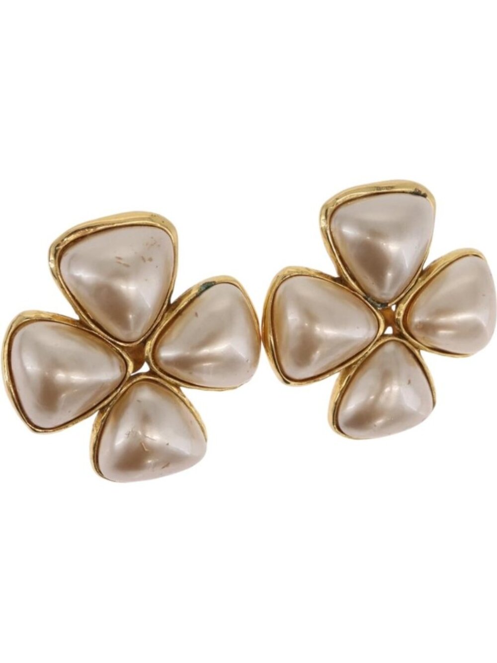 CHANEL Pearl Earring Metal Gold Tone CC